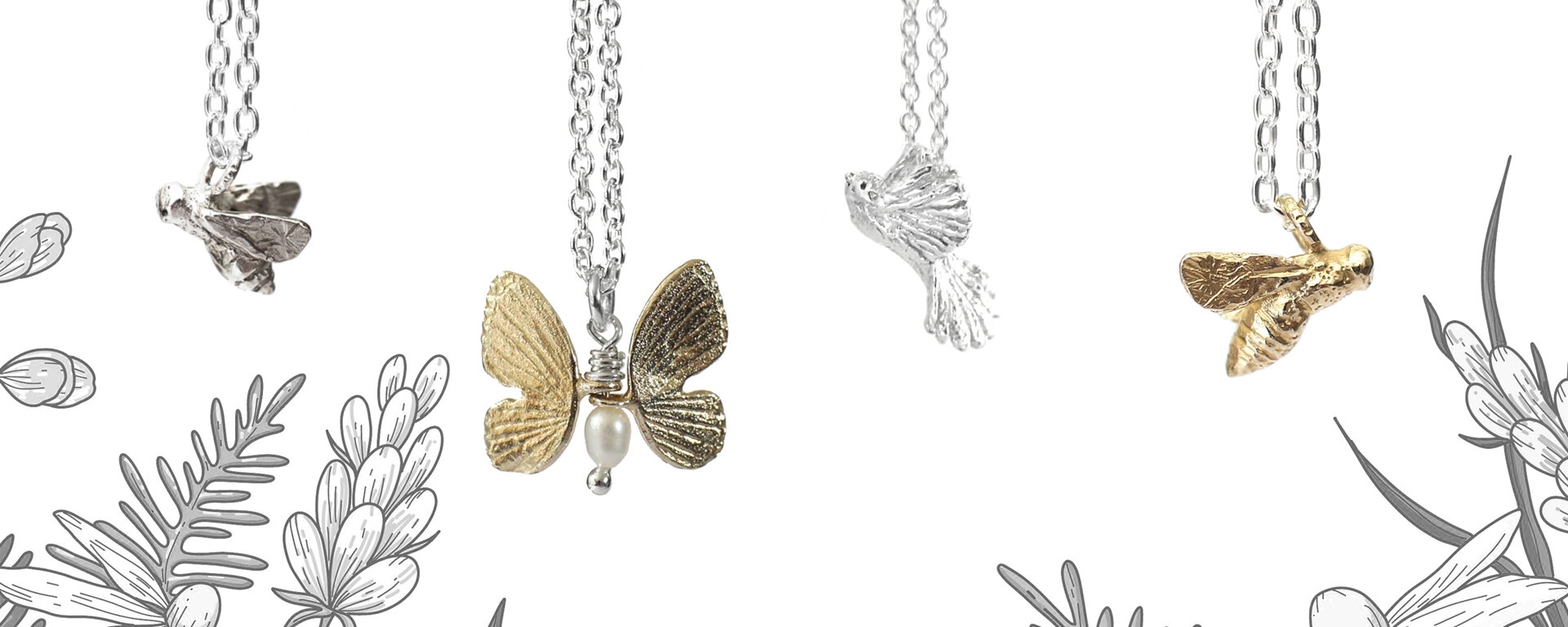 birds bees collection sterling silver solid gold tui fantail kingfisher native