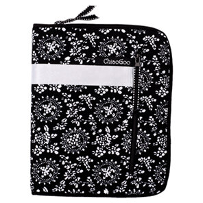 black and white case with white band for holding circular knitting needles