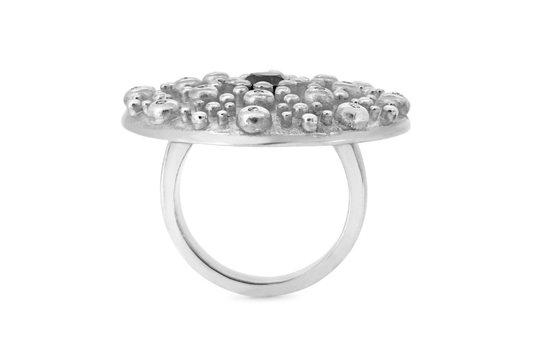 Black and White Diamond Cluster Ring in 18ct white gold