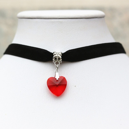 Black Choker with Heart Pendant - RED