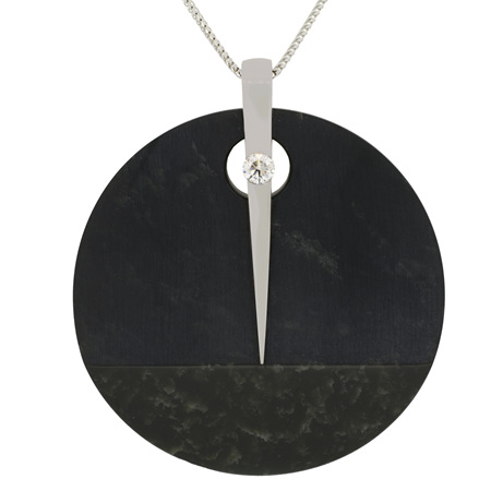 Black Circle Jade and Diamond Pendant