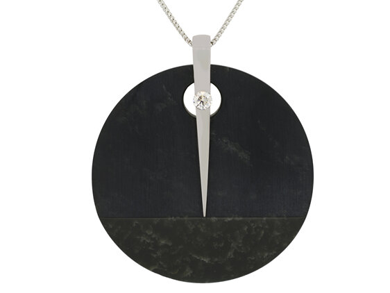 Black circle jade and diamond pendant