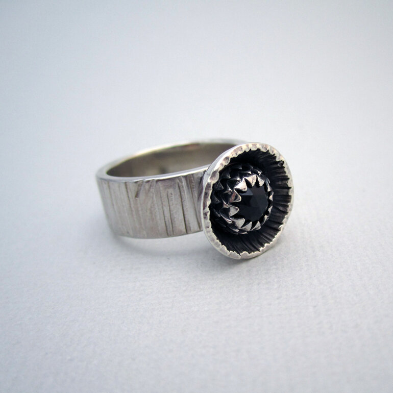 Black Dahlia Sterling Silver and Black Onyx Dress Cocktail Ring