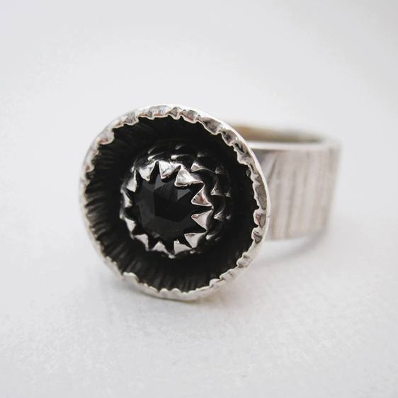 Black Dahlia Sterling Silver and Black Onyx Dress Cocktail Ring