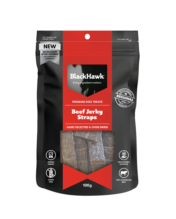 Black Hawk Dog Treats - Beef Jerky Straps 100g