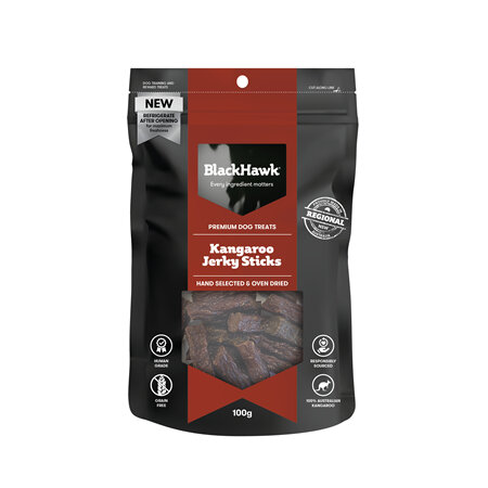 Black Hawk Dog Treats - Kangaroo Jerky Sticks 100g