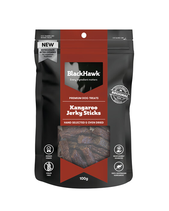 Black Hawk Dog Treats - Kangaroo Jerky Sticks 100g