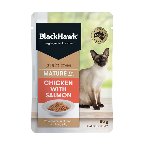 Black Hawk Grain Free for Mature Cats with Chicken & Salmon Wet Cat Food 85g