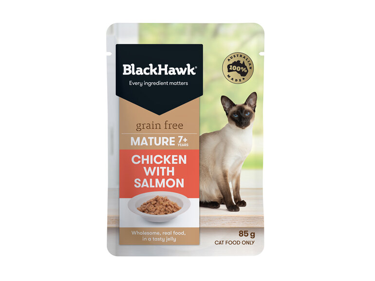 Black Hawk Grain Free for Mature Cats with Chicken & Salmon Wet Cat Food 85g