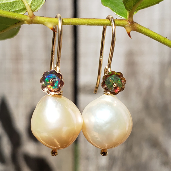 black opal rainbow edison pearl earrings gold lilygriffin jewellery nz