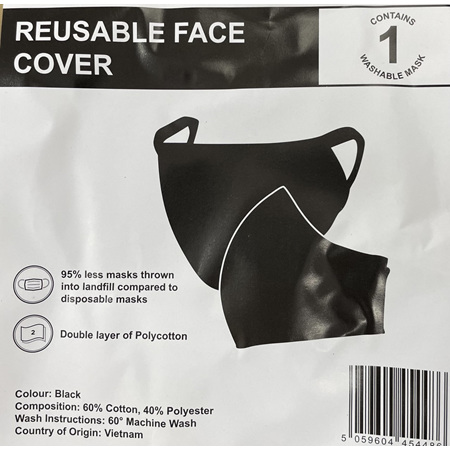 Black Reusable Face Mask Adults