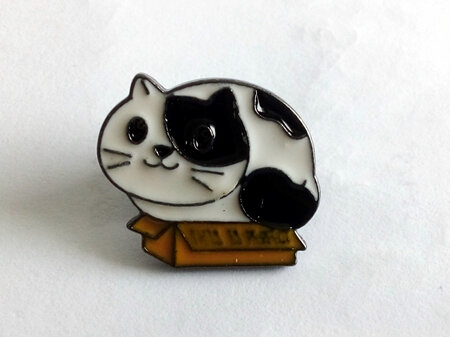 Black & White Cat In A Box Enamel Pin