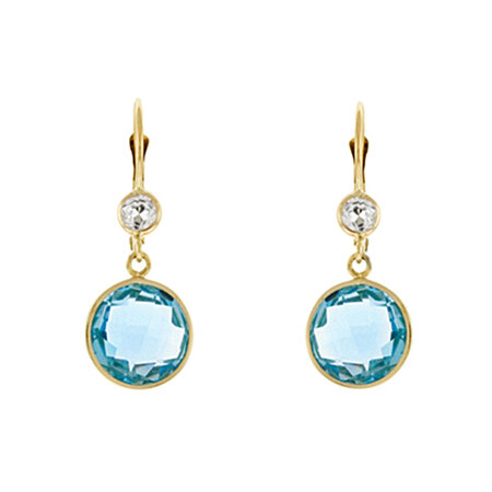 Blue and White Topaz Gold Drop Earrings