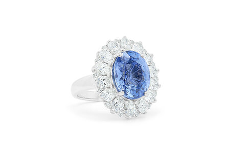 Blue Dahlia: Blue Sapphire and Diamond Cluster Ring