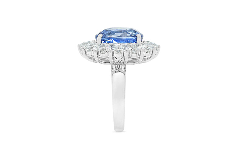 Blue Dahlia: Blue Sapphire and Diamond Halo Cluster Dress Ring