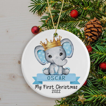 Blue Elephant My First Christmas Personalised Ceramic Christmas Ornament