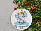 Blue elephant My first Christmas personalised ornament