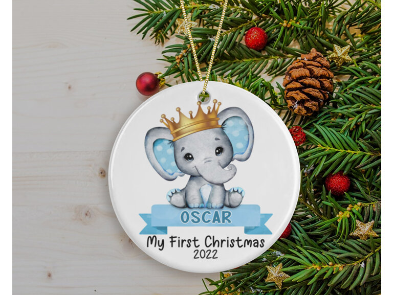 Blue elephant My first Christmas personalised ornament