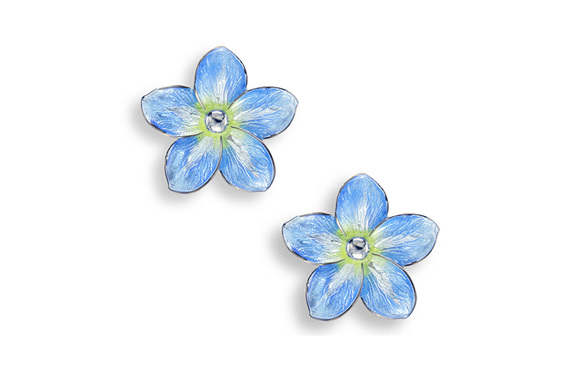 blue enamel forget me not flower earrings