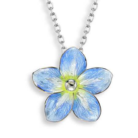 Blue Enamel Forget Me Not Flower Necklace