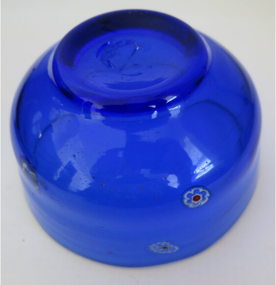 Blue glass cane bowl