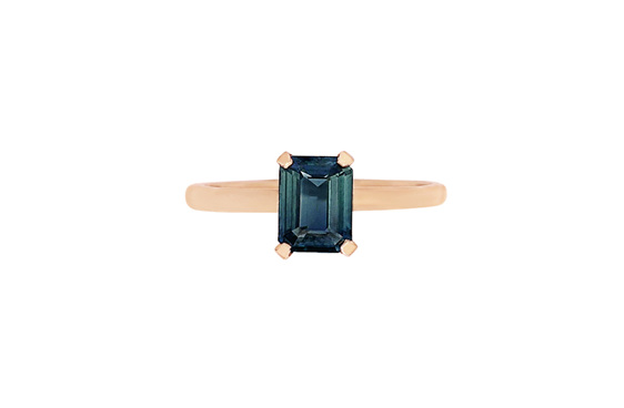 Blue-green sapphire solitaire in rose gold