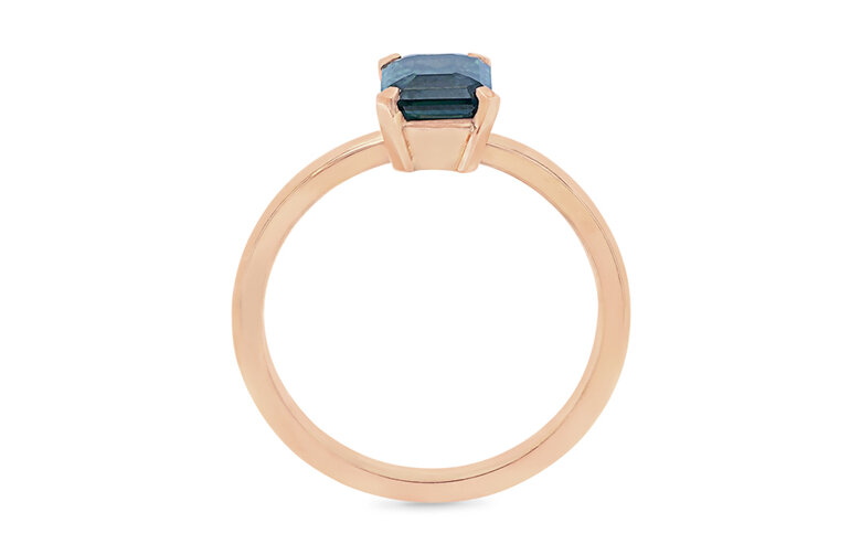 Blue-green sapphire solitaire in rose gold