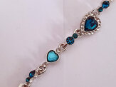 Blue Heart With Clear Diamantie  Stones Silver Bracelet