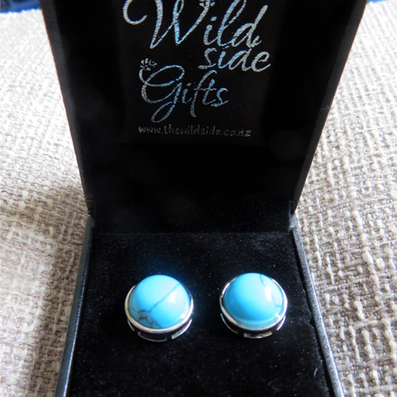 Blue Howlite Stud Earrings in jewellery box