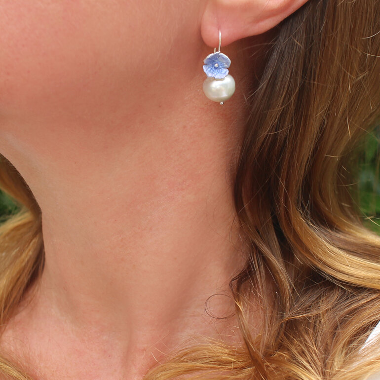 blue hydrangea flower silver lily griffin jewellery nz pearl earrings wedding