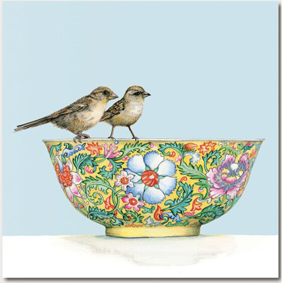 Blue Island Press - Saffron Garden Bowl With Sparrow Children Card