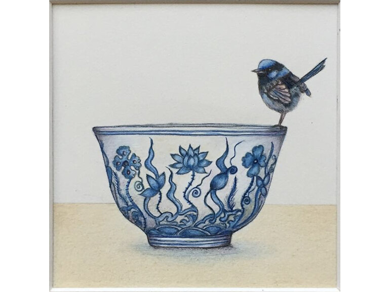 Blue Island Press the wren and the lotus bowl card Michaela Laurie