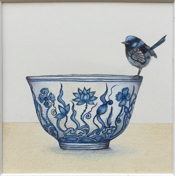 Blue Island Press the wren and the lotus bowl card Michaela Laurie