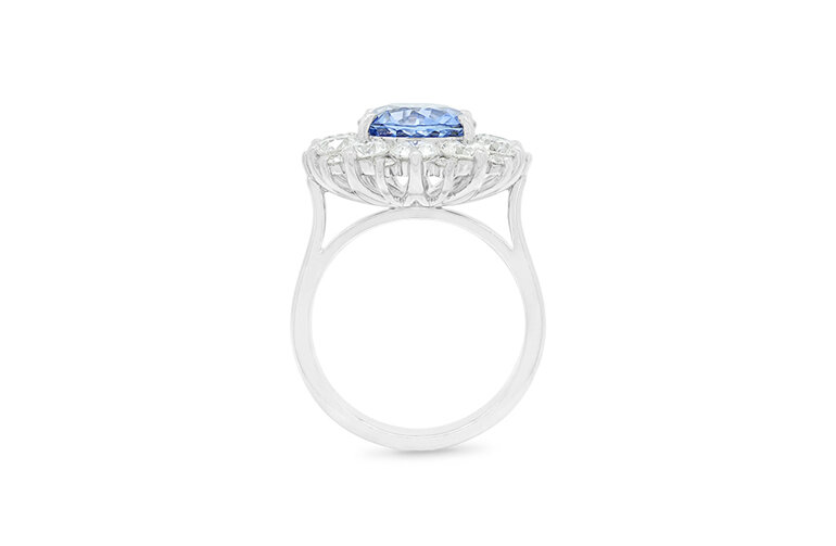 4.60ct Blue Sapphire and Diamond Cluster Ring in Platinum