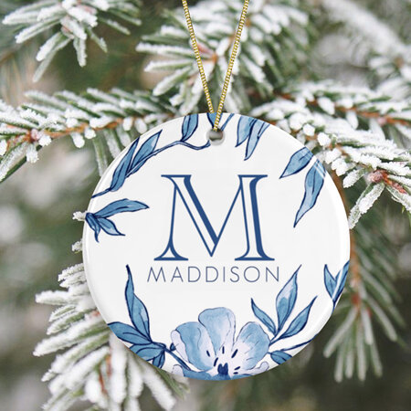 Blue Monogram Personalised Ceramic Christmas Ornament