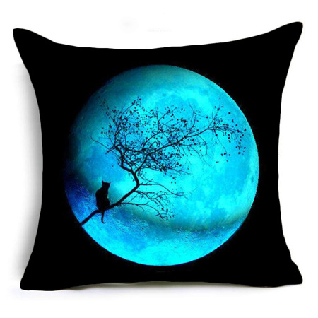 Blue Moon with Cat Cushion Cover