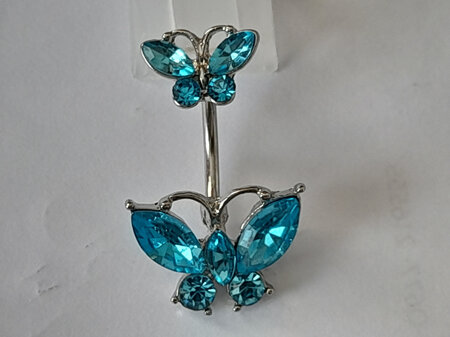 Blue Rhinestone Butterfly Belly Piercing