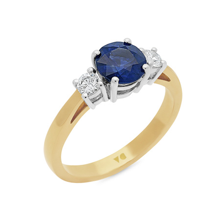 Blue Sapphire and Diamond Three Stone