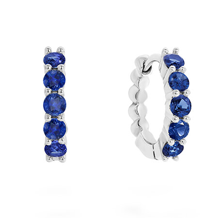 Blue Sapphire Set Gold Huggie Earrings