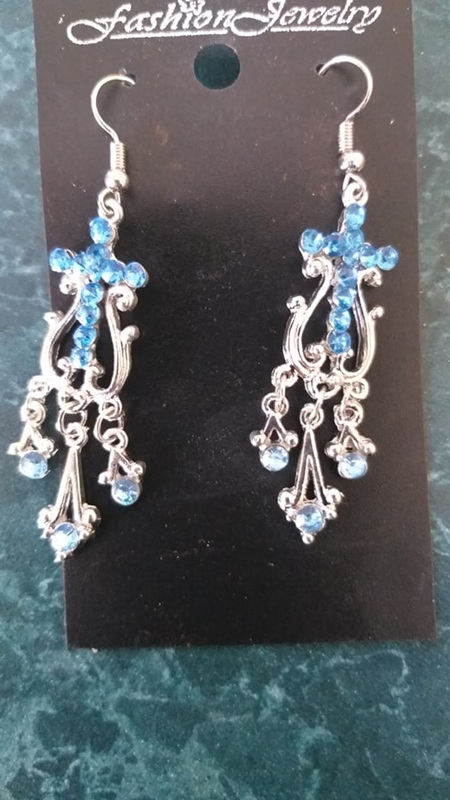 Blue & Silver Cross Dangle Earrings