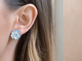 blue topaz enamel rose flower earrings