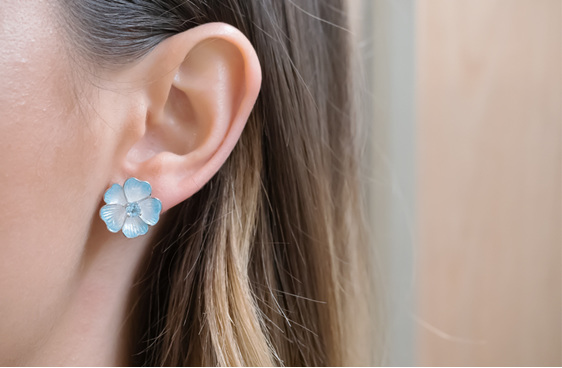 blue topaz enamel rose flower earrings