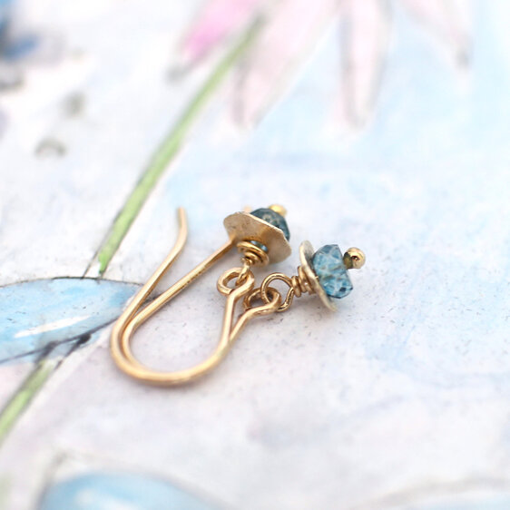 Blue Topaz Rosehips solid 9k gold earrings November birthstone Lilygriffin nz