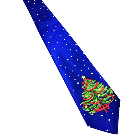 BLUE WITH GREEN CHRISTMAS TREE NOLVETY CHRISTMAS TIE