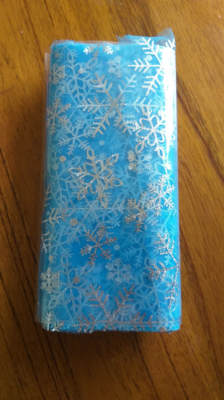 Blue with Snowflake Design Tulle -10m
