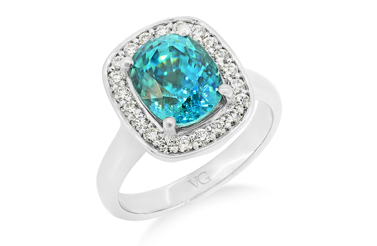 blue zircon and diamond dress ring