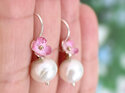 blush pink putiputi flower pearl earrings sterling silver lilygriffin jeweller