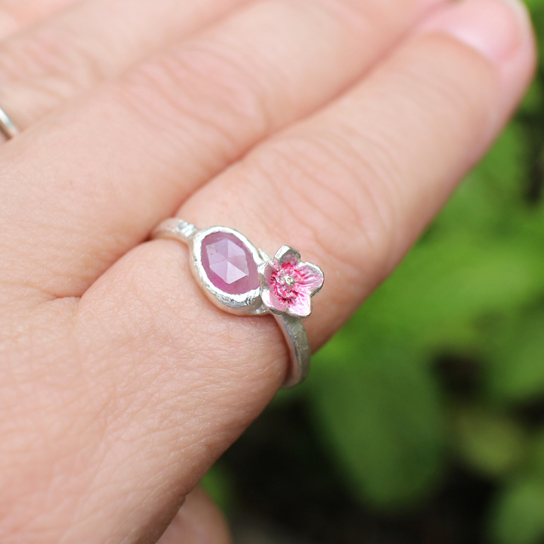 blush pink sapphire flower sterling silver organic ring nz jewellery lilygriffin