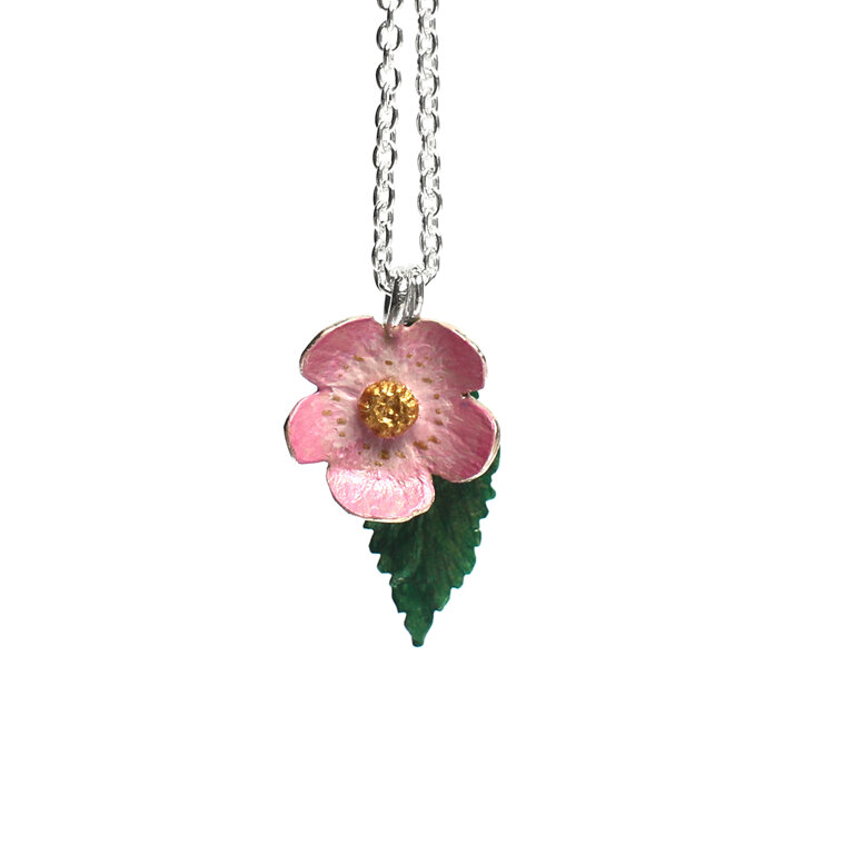 Blush Wild Rose and Leaf Necklace