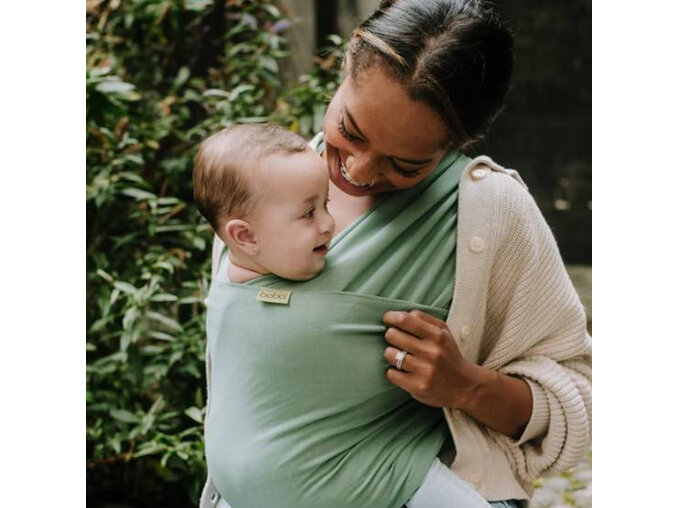Boba Wrap Solid Dusty Sage Green baby wearing carrier mother